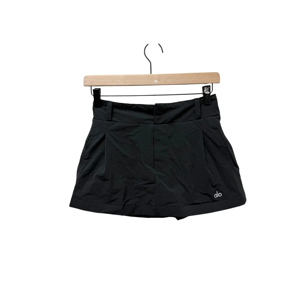 Alo Yoga Tennis Skirt Black Athletic Pleated Skort XS Woven Mini Skirt